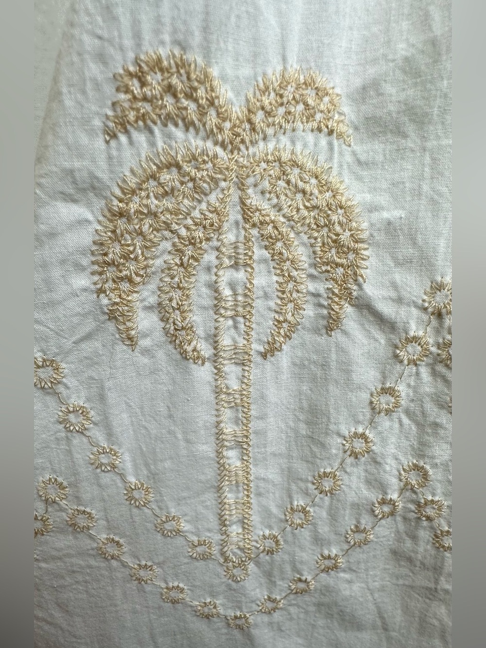 Palm Embroidered Cotton Midi Dress White Resort Coastal Boho Umgee M - Picture 7 of 10